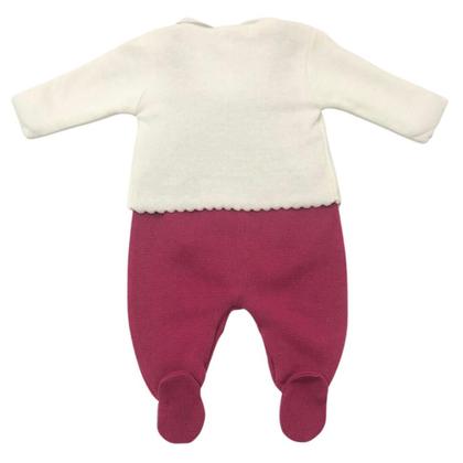 Imagem de Conjunto Bebê em Tricô com Salopete e Casaquinho de Bolinhas