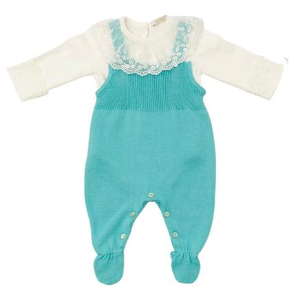 Imagem de Conjunto Bebê em Tricô com Salopete e Casaquinho de Bolinhas