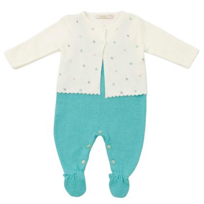 Imagem de Conjunto Bebê em Tricô com Salopete e Casaquinho de Bolinhas