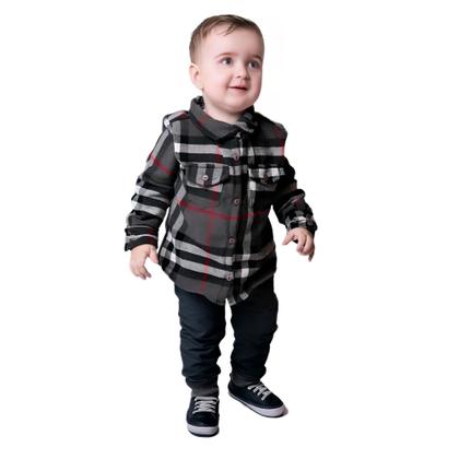 Imagem de Conjunto Bebê Masculino Camisa Xadrez + Calça Molecotton Jeans Leve