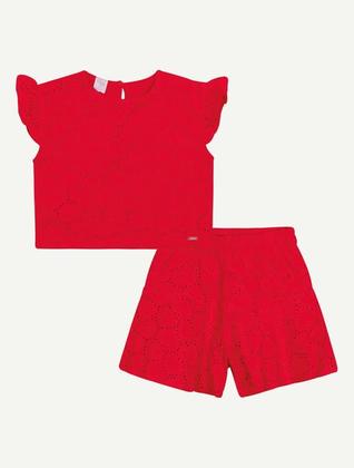 Imagem de Conjunto Bebê Menina Blusa E Short Laise Coração Vermelho Mundo Cinti