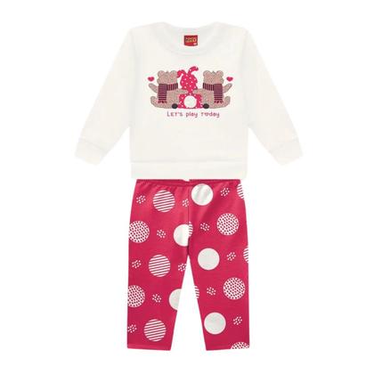 Imagem de Conjunto Bebê Menina Moletom Peluciado Com Bordado e Legging Estampada Kyly
