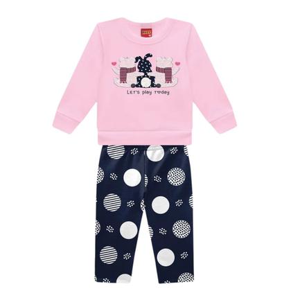 Imagem de Conjunto Bebê Menina Moletom Peluciado Com Bordado e Legging Estampada Kyly