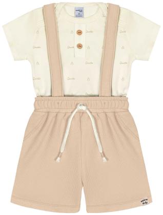 Imagem de Conjunto Bebê Menino Body E Bermuda Com Suspensório Natural E Bege Divertto