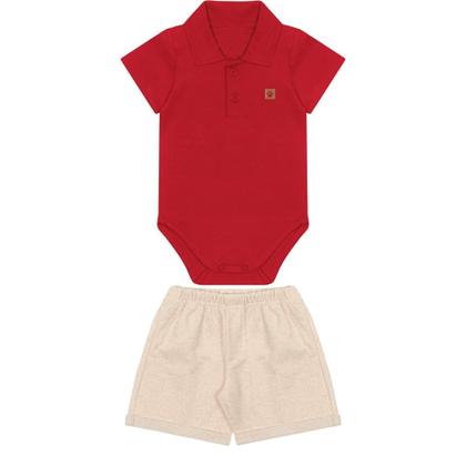 Imagem de Conjunto Bebê Menino Body Polo Cotton Premium + Bermuda Moletom Linho Natal Vermelho Branco Tam P a G