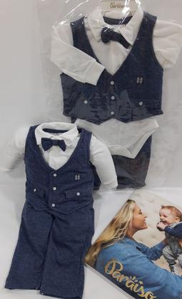 Imagem de Conjunto Bebe Menino Jeans Gravata Colete Luxo Paraiso 11733