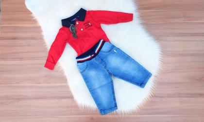 Imagem de Conjunto Bebe Menino Luxo Calça E Body Pronta Entrega