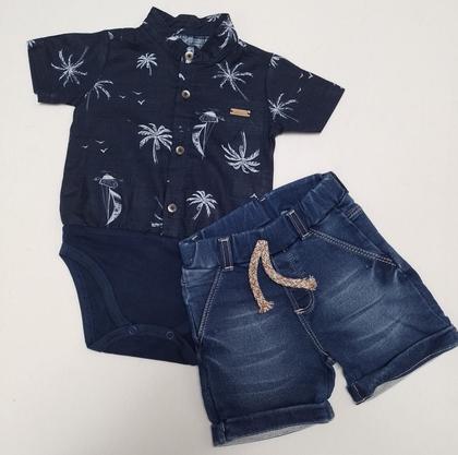 Imagem de Conjunto Bebê Menino Verão Bermuda Jeans Body Paraiso 15448