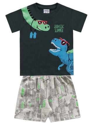 Imagem de Conjunto Bebê Menino Verão Camiseta e Bermuda em Moletinho Dino 2 peças - Fakini