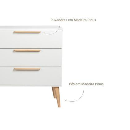 Imagem de Conjunto Berço de Bebê e Cômoda Infantil 3 gavetas Retrô - Quater