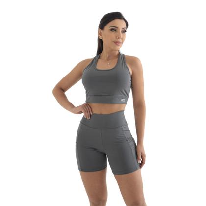 Imagem de Conjunto Bermuda Feminino Celular Exercício Funcional Academia Blackout