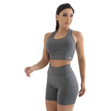 Imagem de Conjunto Bermuda Feminino Celular Exercício Funcional Academia Blackout