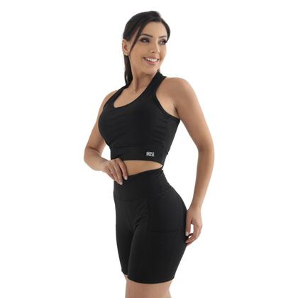 Imagem de Conjunto Bermuda Feminino Celular Exercício Funcional Academia Blackout