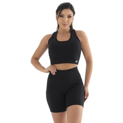Imagem de Conjunto Bermuda Feminino Celular Exercício Funcional Academia Blackout