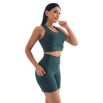 Imagem de Conjunto Bermuda Feminino Celular Exercício Funcional Academia Blackout