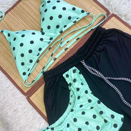 Imagem de Conjunto Biquíni Bolinhas em Tecido Suplex com Short