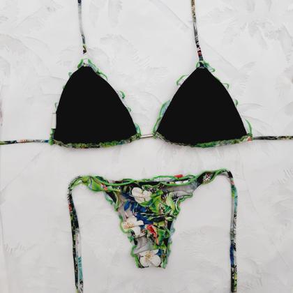 Imagem de Conjunto biquini cortininha com bojo removível com a tanga amarrar-Felisbina