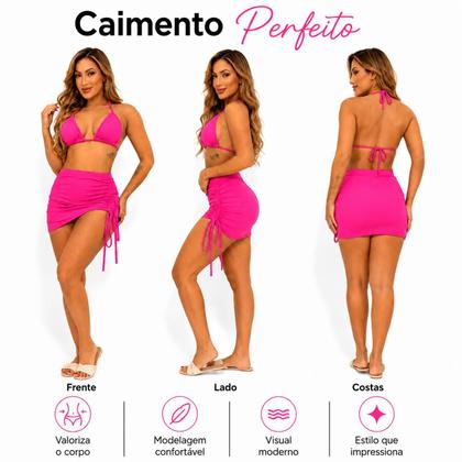 Imagem de Conjunto Biquini De 3 Peças Com Saia Ajustavel Moda Praia Piscina