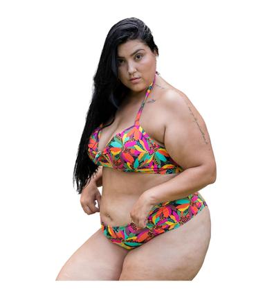 Imagem de Conjunto biquíni feminino plus size com bojo sustentação calcinha lateral larga P ao 54