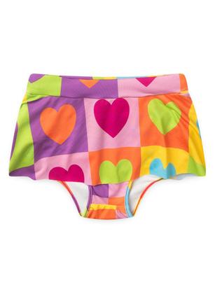 Imagem de Conjunto Biquíni Infantil Menina Pink Top Alcinha com Laço e Calcinha Saia Corações