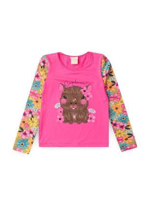 Imagem de Conjunto Biquíni Infantil Menina Rosa Blusa Manga Longa e Calcinha Capivara