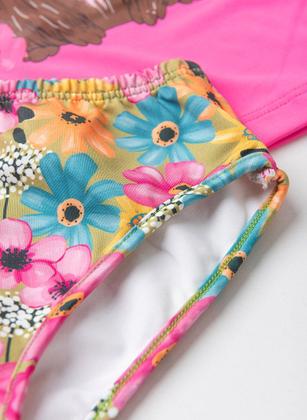 Imagem de Conjunto Biquíni Infantil Menina Rosa Blusa Manga Longa e Calcinha Capivara