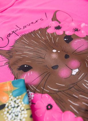 Imagem de Conjunto Biquíni Infantil Menina Rosa Blusa Manga Longa e Calcinha Capivara