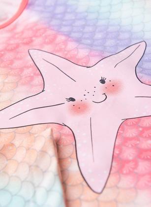 Imagem de Conjunto Biquíni Infantil Menina Rosa Blusa Manga Longa e Calcinha Estrela Fofa do Mar