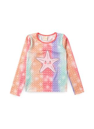 Imagem de Conjunto Biquíni Infantil Menina Rosa Blusa Manga Longa e Calcinha Estrela Fofa do Mar