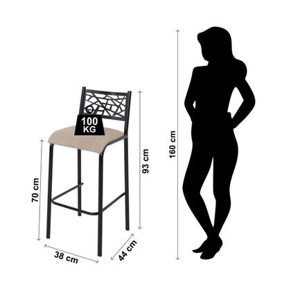 Imagem de Conjunto bistro ciplafe dani 2 banquetas alta tubo preto fosco com tampo madeira amendoa 0,65m redondo