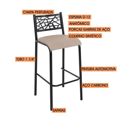 Imagem de Conjunto bistro ciplafe dani 2 banquetas alta tubo preto fosco com tampo madeira amendoa 0,65m redondo