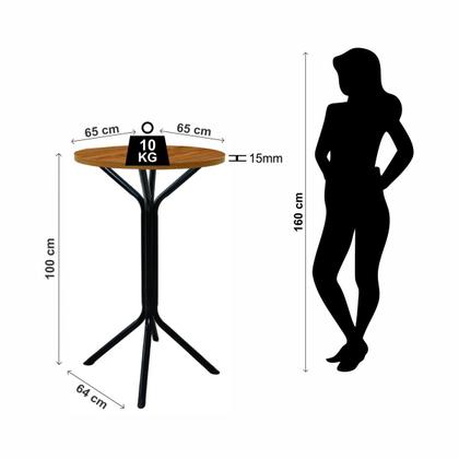 Imagem de Conjunto bistro ciplafe dani 2 banquetas alta tubo preto fosco com tampo madeira amendoa 0,65m redondo