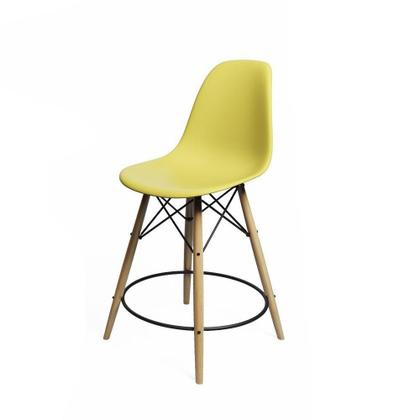 Imagem de Conjunto Bistrô Eames Eiffel Mesa Branca Com 2 Banquetas Amarelas De Madeira - Cor: Branco