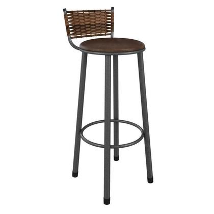 Imagem de Conjunto Bistrô Mesa Redonda com 3 Banquetas Madeira Maciça e Aço Bete Prata/Marrom