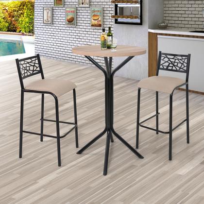 Imagem de Conjunto bistro sala jogo jantar ciplafe dani 2 banquetas alta tubo bronze com tampo madeira bp carvalho montreal 0,65m redondo assento estofado