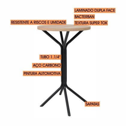 Imagem de Conjunto bistro sala jogo jantar ciplafe dani 2 banquetas alta tubo bronze com tampo madeira bp carvalho montreal 0,65m redondo assento estofado