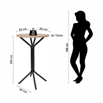 Imagem de Conjunto bistro sala jogo jantar ciplafe dani 2 banquetas alta tubo bronze com tampo madeira bp carvalho montreal 0,65m redondo assento estofado