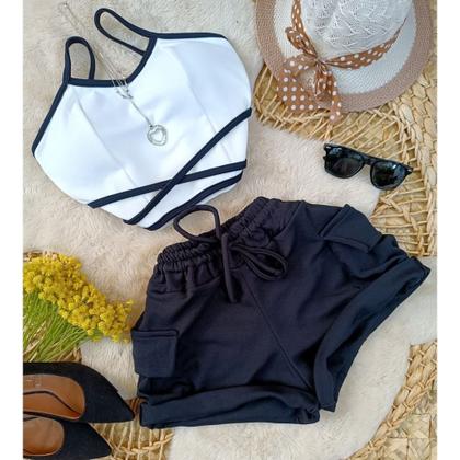 Imagem de Conjunto blogueira    cropped de amarrar com short cargo