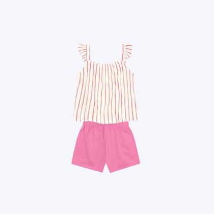 Imagem de Conjunto Blusa De Alcinha Listrada E Shorts Malha Lisa Infantil Menina Brandili 26614 Natural