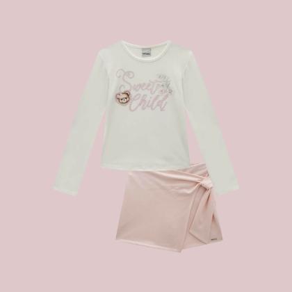 Imagem de Conjunto Blusa em Cotton e Shorts-Saia em Malha Twill Infantil Menina Infanti 79810