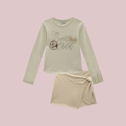 Imagem de Conjunto Blusa em Cotton e Shorts-Saia em Malha Twill Infantil Menina Infanti 79810