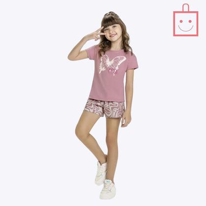 Imagem de Conjunto Blusa Manga Curta Borboleta com Glitter e Short Infantil Menina Kyly 1000565