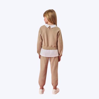 Imagem de Conjunto Blusa Moletinho Com Gola e Calça Jogger Bege Infantil Menina Mundo Cinti 12399
