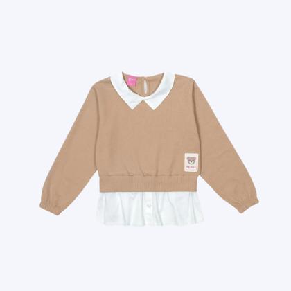 Imagem de Conjunto Blusa Moletinho Com Gola e Calça Jogger Bege Infantil Menina Mundo Cinti 12399