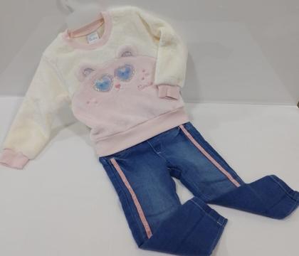Imagem de Conjunto Blusa Pelo Calça Jeans Menina Inverno Paraiso 13181