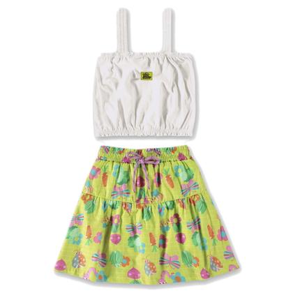 Imagem de Conjunto Blusa Regata Elástico e Saia Flores Tricoline com Short Cotton Up Baby