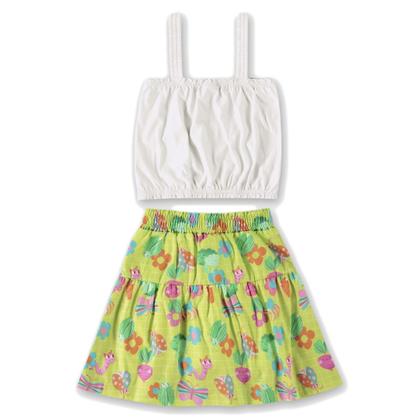 Imagem de Conjunto Blusa Regata Elástico e Saia Flores Tricoline com Short Cotton Up Baby