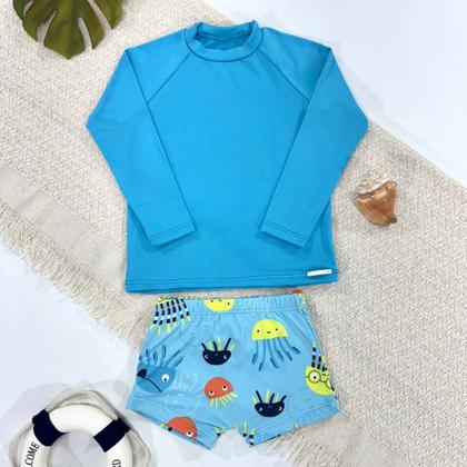 Imagem de Conjunto Blusa + Sunga Infantil Menino Praia Proteção Solar