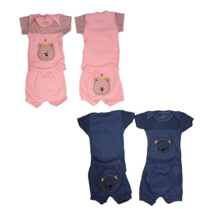 Imagem de Conjunto Body Manga Curta e Shorts Bordados de Malha Frente e Trás