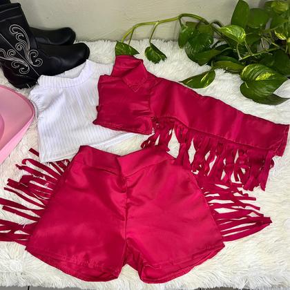 Imagem de Conjunto Boiadeira Infantil Rosa Pink com Cropped Preto  Estilo Exclusivo Ana Castela